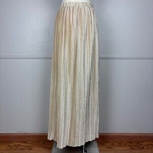 Jeanne Marc Pleated Maxi Pull On Skirt Size S (8-10) Gold Shimmer Plisse Vintage